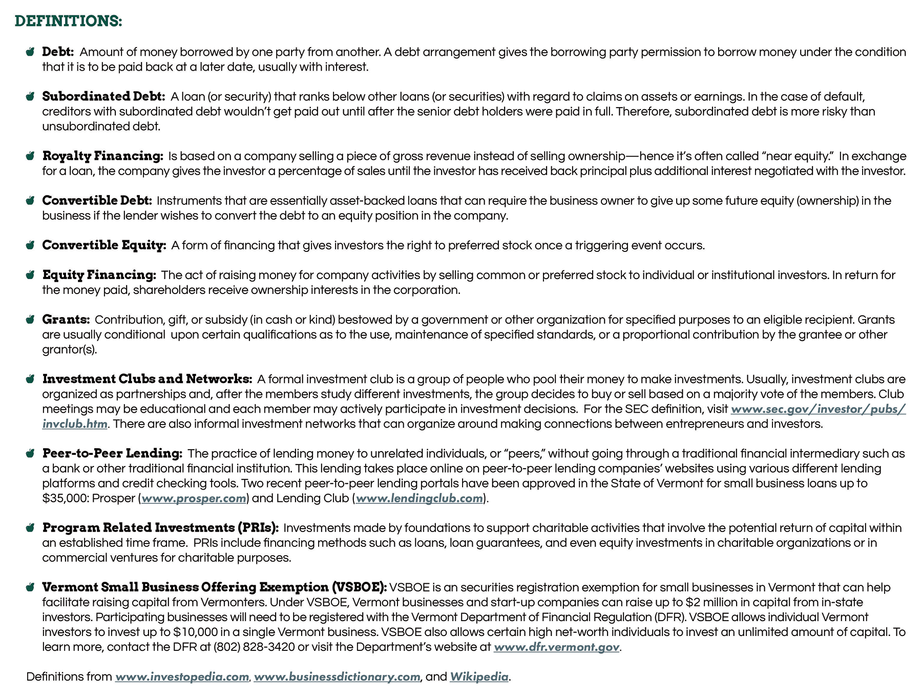 Flex Fund Vermont Capital Continuum definitions