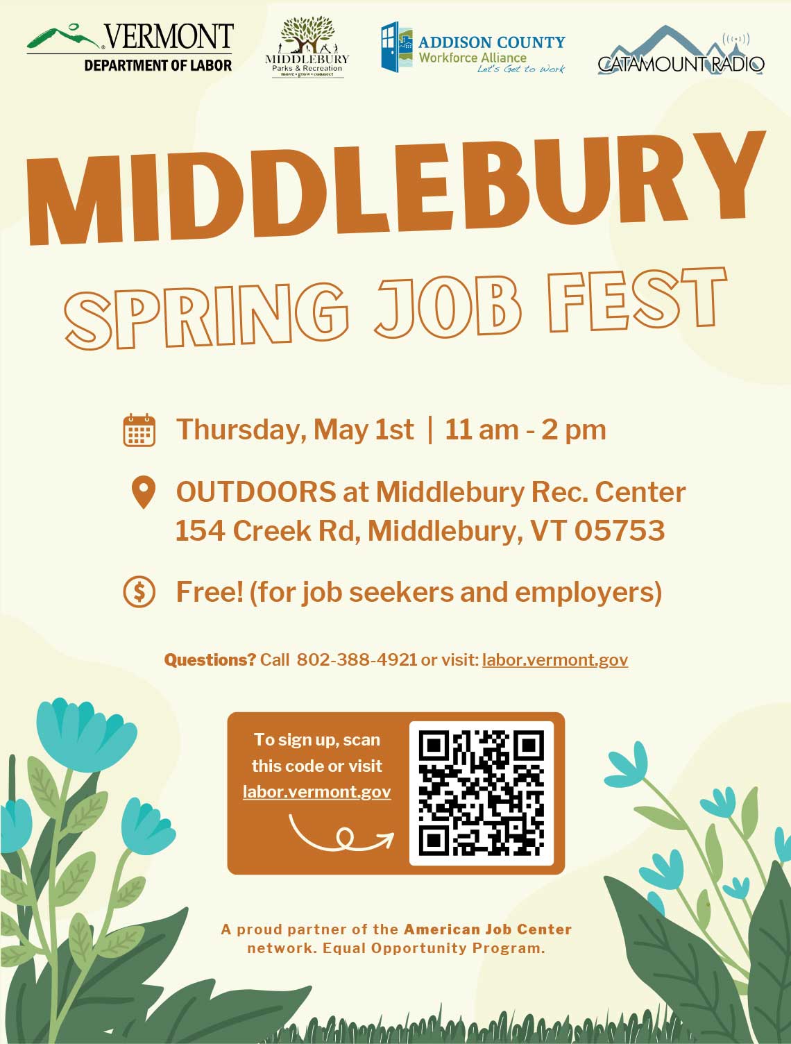 Middlebury Spring Job Fest poster